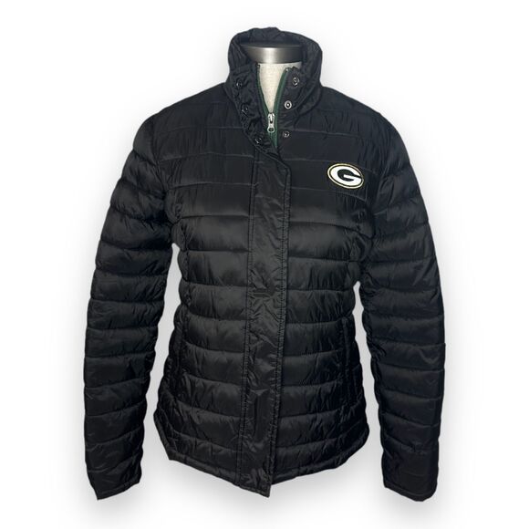 Green Bay Packers Black Puffer Jacket Women's Size Small NFL Team Apparel - Picture 2 of 10